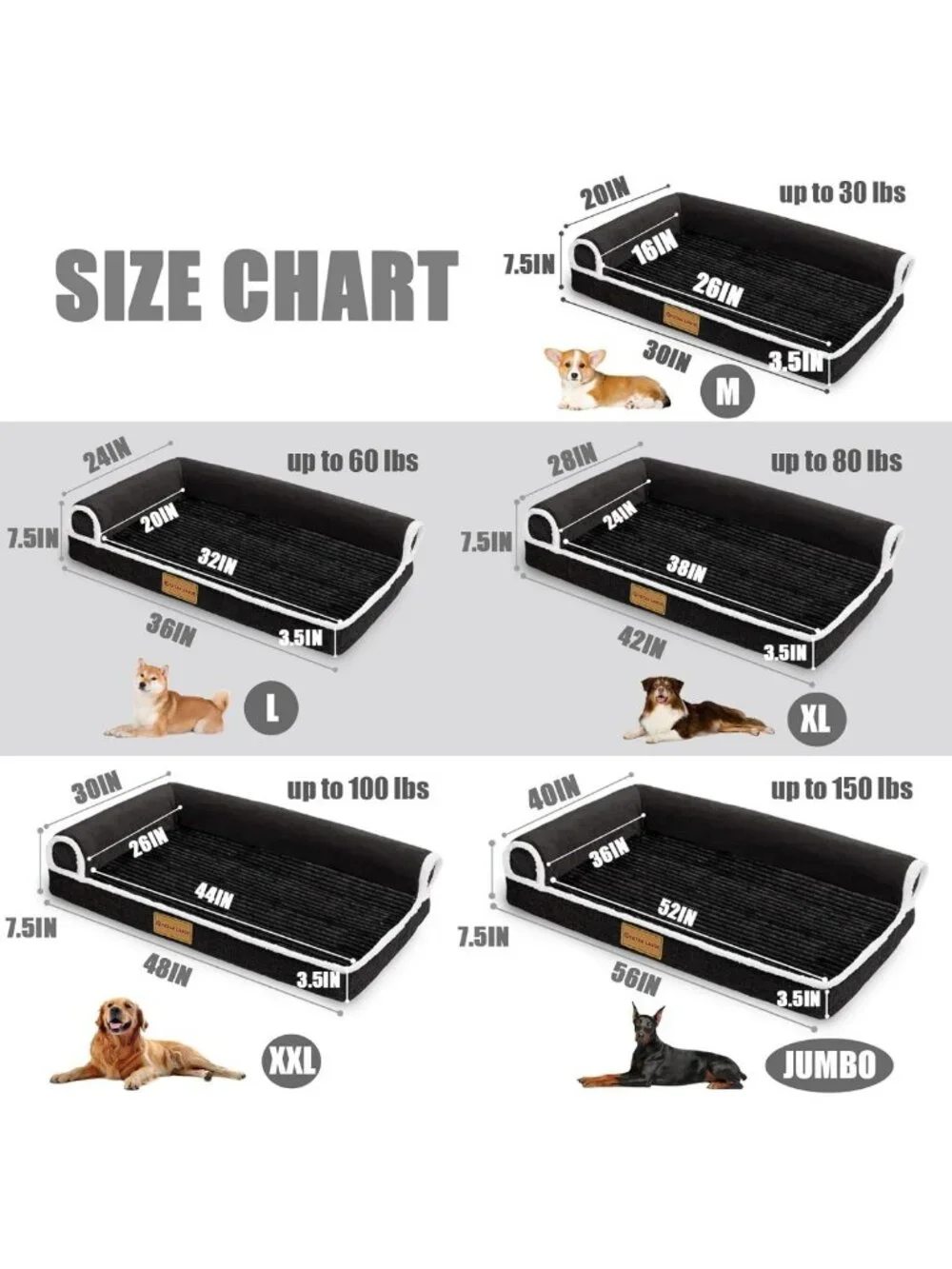 Large Orthopedic Dog Bed 36''x24'' Waterproof Bolster Non-Slip Soft Crate Mat